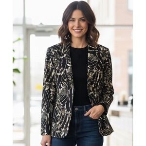 Requirements Women's Artsy Floral Blazer Black Tan Abstract Print Jacket Size M